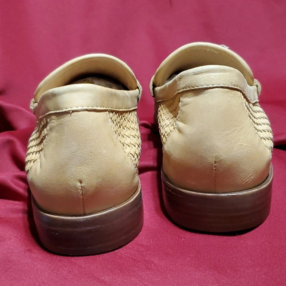 Loeffler Randall tan leather woven slip on loafers euc - Picture 3 of 7